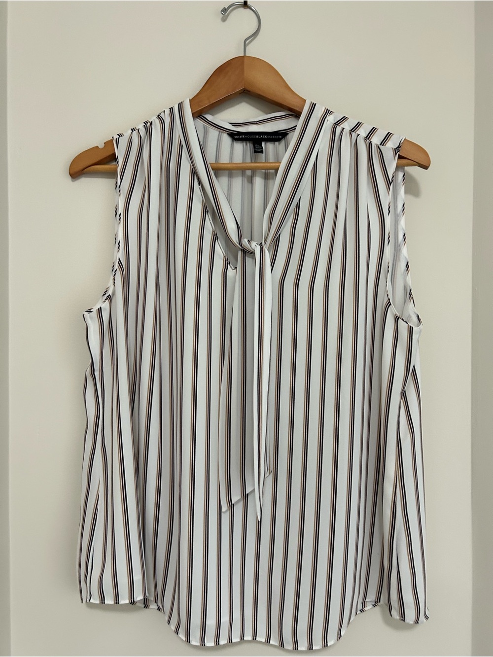 White House Black Market White/Navy/ Burg/Mustard Tie-Neck Striped Camisole